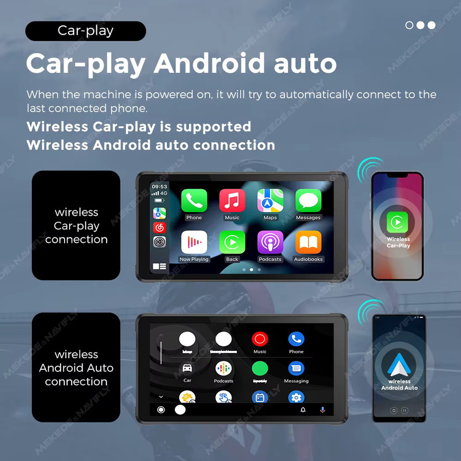 NaviFly 5,5 Zoll Motorrad-Bildschirm mit kabellosem CarPlay, GPS-Navigation, Android-Unterstützung und TPMS, wasserdicht, Schwarz - Bild 4