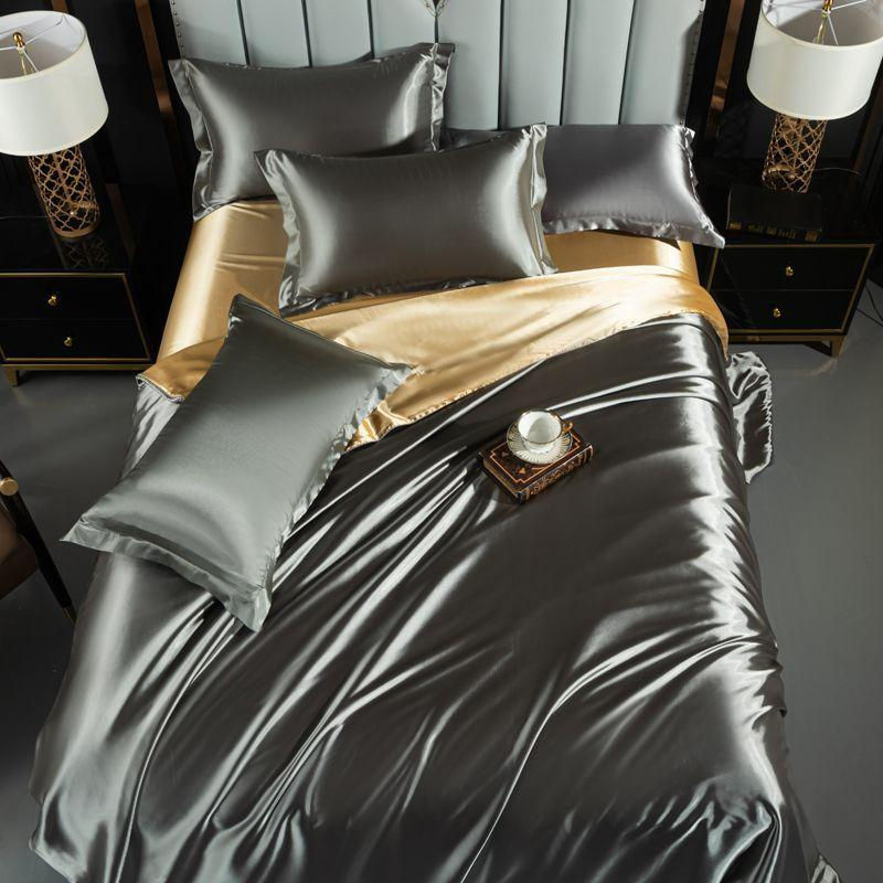 Luxuriöses Seidensatin-Bettwäsche-Set Super Six in Grau, B/H: 150 x 200 cm - Bild 2