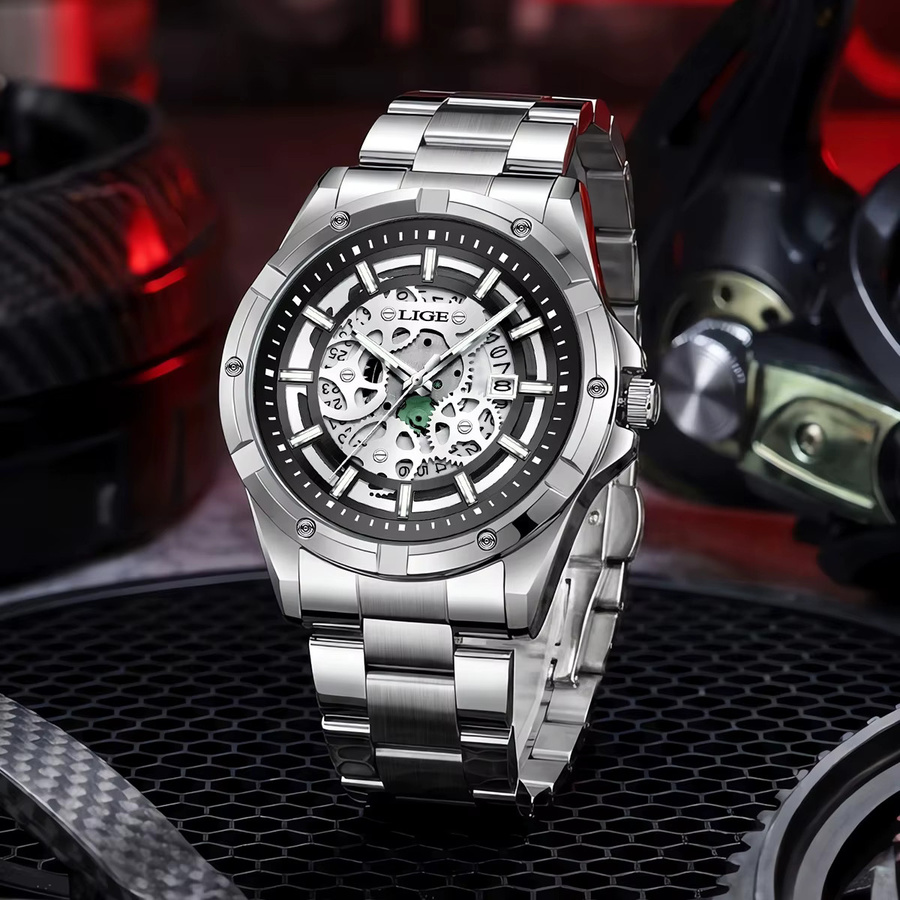 LIGE Armbanduhr Quarz, Edelstahl, Schwarz, Herren - Bild 2
