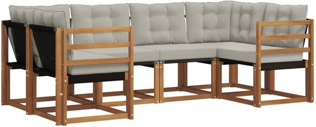 vidaXL Outdoor-Sofagarnitur 6-teilig aus Akazienholz und Textilene in Beige und Grau mit Kissen und Armlehnen - Bild 1