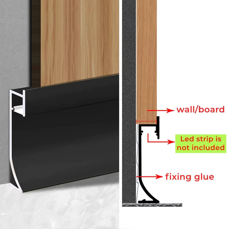 Ksdligh Aluminium LED Profil für Boden und Wand, Eck-Sockelleiste für Treppen und Korridore, 1 m Länge - Bild 3
