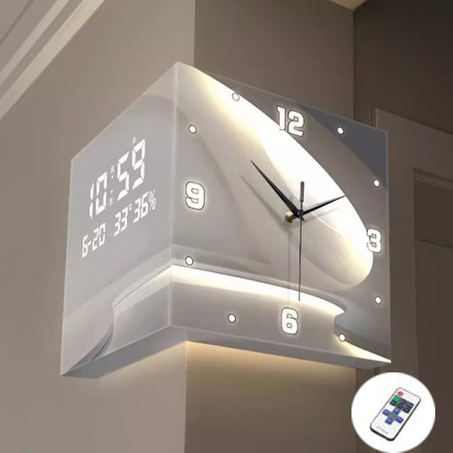 Moderne digitale Doppelseiten Wanduhr aus Acryl für das Wohnzimmer in quadratischem Design - Bild 1