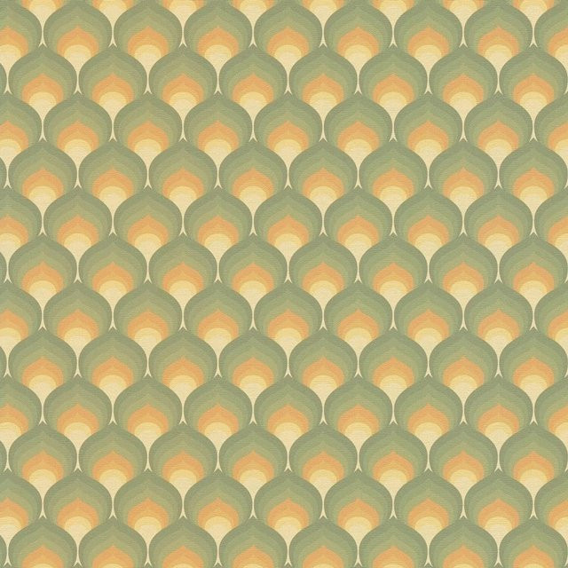 PROFHOME Retro Tapete 395381-GU mit grafischem Muster in Grün, Honig-Gelb und Beige, Vlies-Tapete, Breite: 0,53 m, Länge: 8,50 m - Bild 1