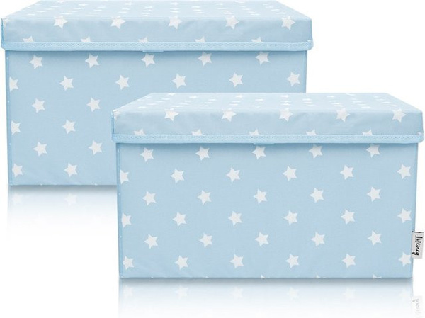 Lifeney Aufbewahrungsbox 2er-Set mit Deckel aus Stoff, Sterne-Design, Blau-Weiß, B/T/H: 37 x 25 x 21 cm