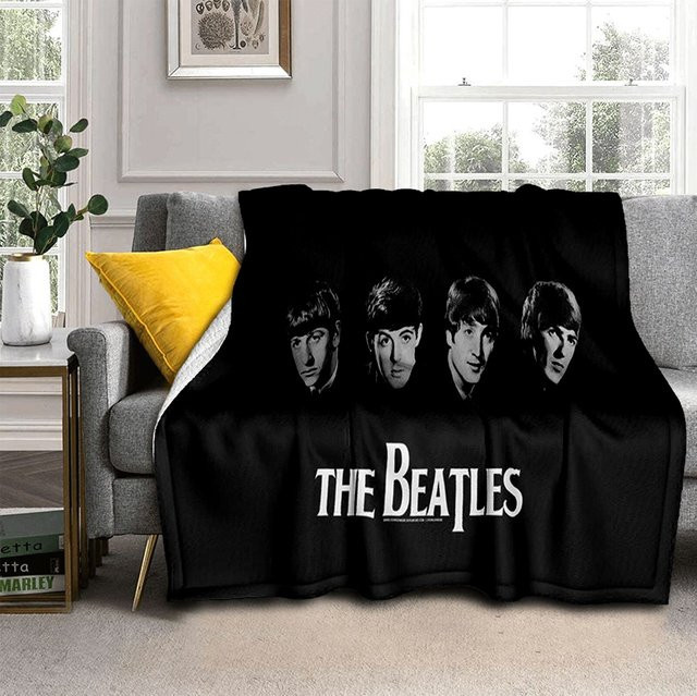 MINISO 3D The B-Beatles Rock Band Flanelldecke, weiche und warme Überwurfdecke aus Polyester, Schwarz, B: 90,0 cm, T: 75,0 cm - Bild 1