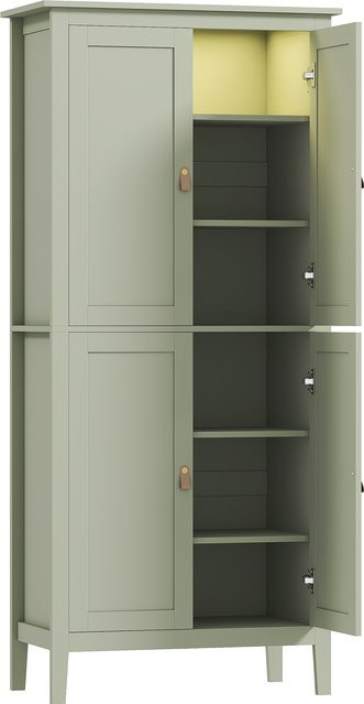 HOMCOM Küchenbuffet Aosom in Grün mit LED-Beleuchtung und Bewegungsmelder, moderner hoher Küchenschrank mit Doppeltür und verstellbaren Regalen, B: 80 cm, T: 40 cm, H: 176,5 cm - Bild 1