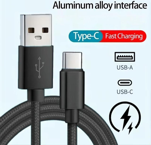 USB-C Nylon-Datenkabel für Huawei und Samsung in Schwarz - Bild 1