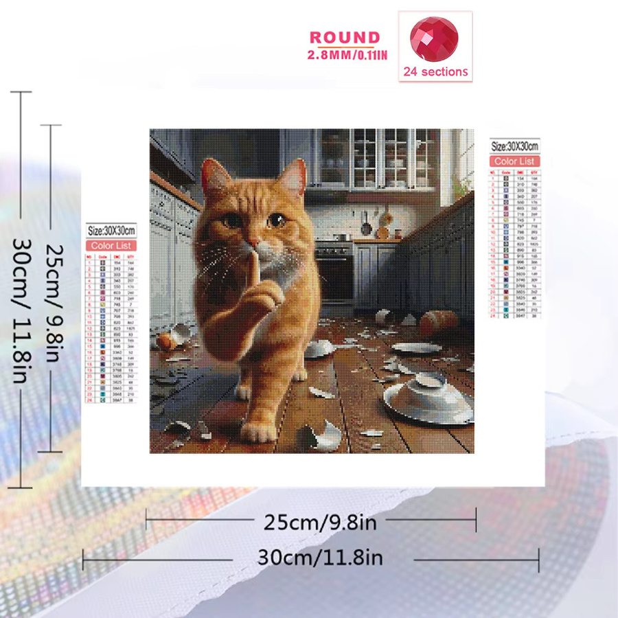 Huacan DIY Diamantmalerei Katze als Mosaik-Strassbild in Mehrfarbig, B/H: 20 x 20 cm - Bild 2
