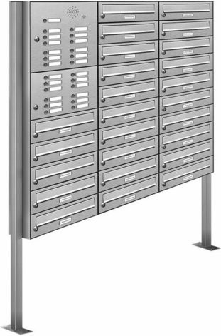 AL Briefkasten für 25 Parteien, freistehendes Briefkasten-System aus Edelstahl, silberfarben, B/H/T: 122,9 x 170 x 27,5 cm - Bild 1