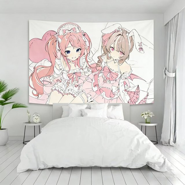 VAKAMA Wandteppich mit Anime-Mädchen Design und rosa Hasenohren in Pink, B/H: 40 x 60 cm - Bild 1