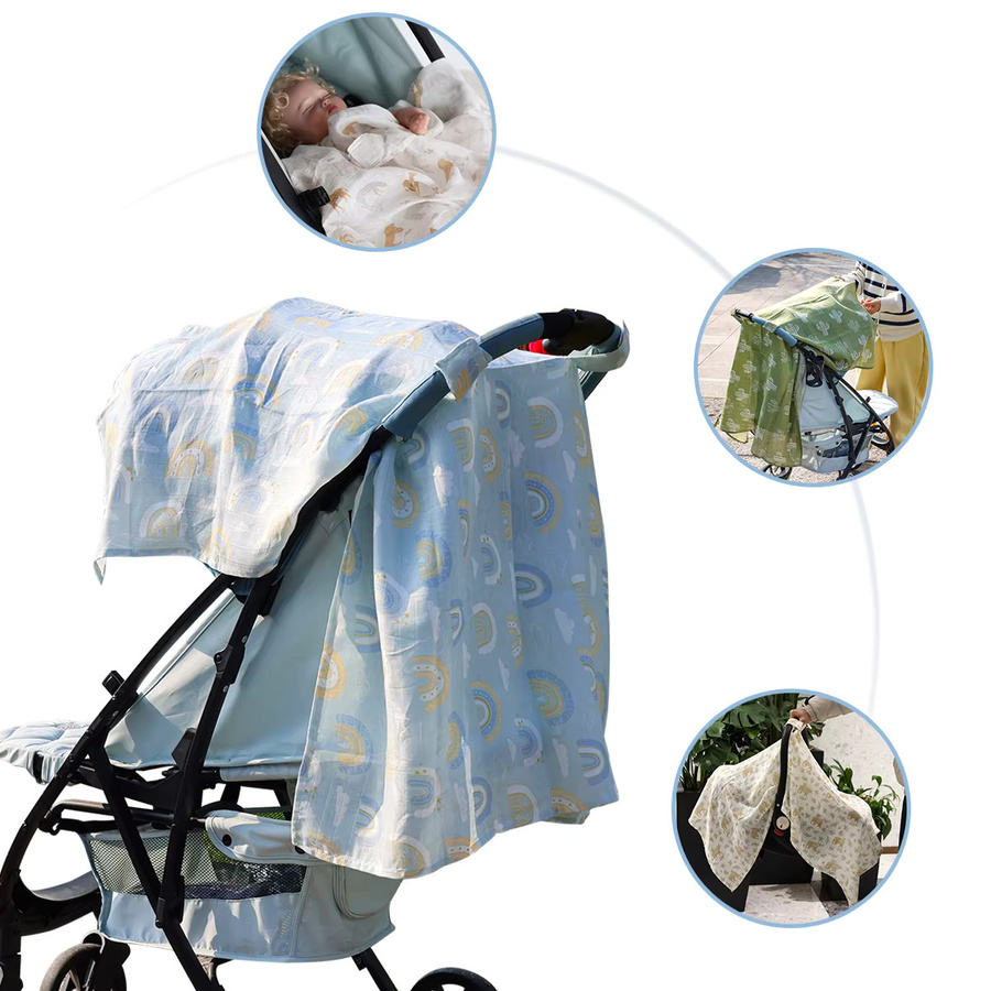 Kangobaby Baby Musselin Baumwolldecke in Blau als atmungsaktive Abdeckung für Autositz, Wiege und Kinderwagen - Bild 2