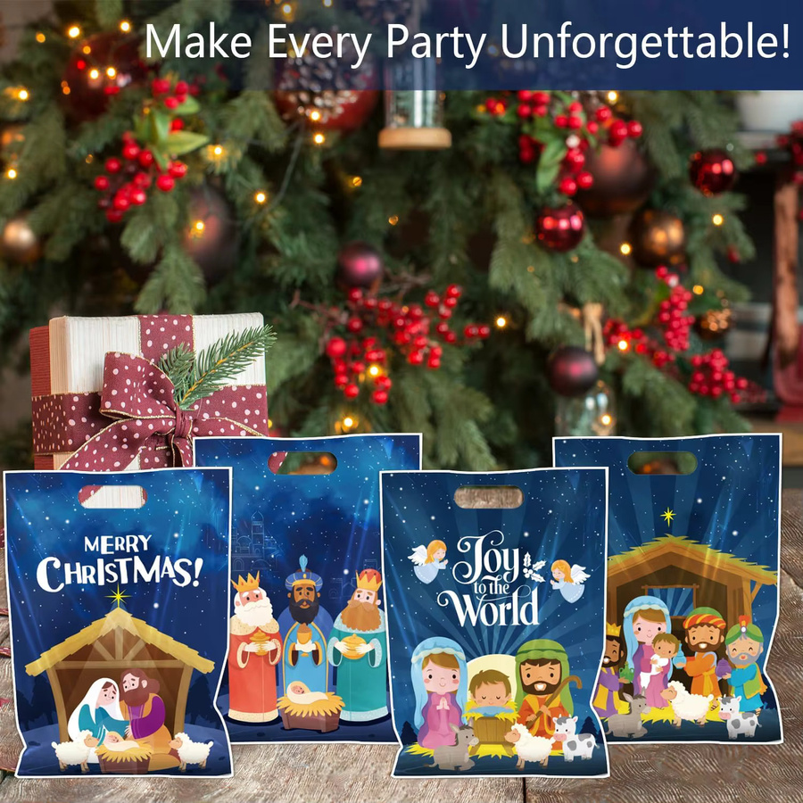50 Stück Geschenkverpackungstaschen mit Jesus Krippe Motiv für Weihnachten, Geburtstag und Partys, Mehrfarbig - Bild 5