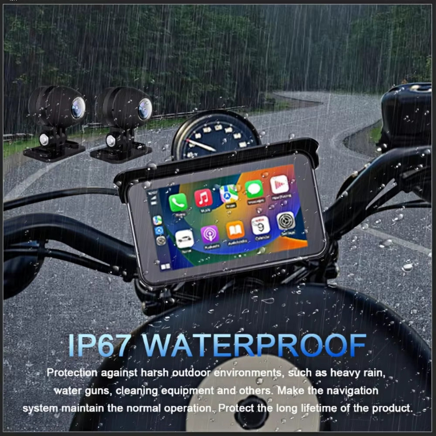 Tragbare 5-Zoll Motorrad-Navigation mit Apple CarPlay und Android Auto, IPX7 wasserdichtes GPS-Gerät mit Touchscreen in Schwarz - Bild 5