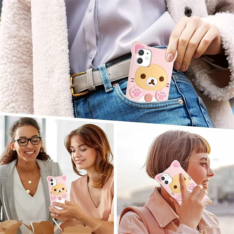 Rosa 3D Cartoon Bär Silikonhülle für Apple iPhone 16 15 14 13 Pro Max und Pro Modelle in Kawaii Design - Bild 2