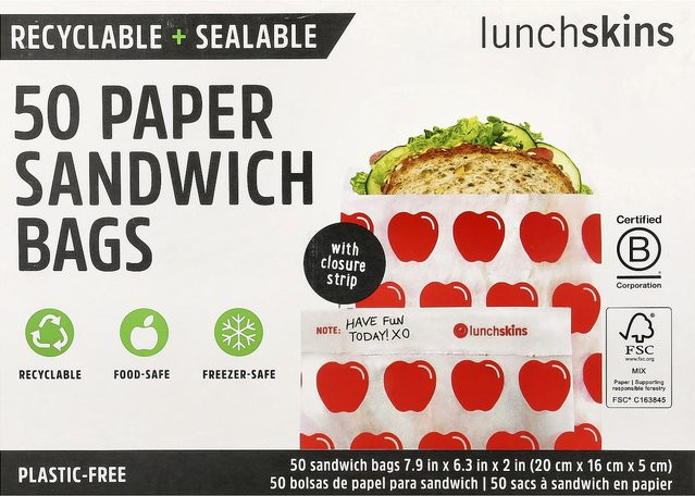 Lunchskins Papier-Sandwichtüten mit Apfel-Design, 50 Stück, Schwarz/Mehrfarbig - Bild 1