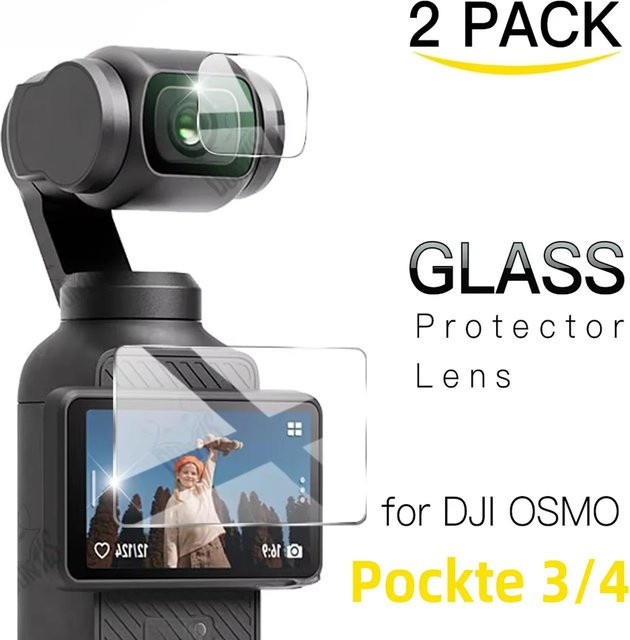 DJI OSMO Pocket 3 und Pocket 4 Schutzfolie aus gehärtetem Glas für Bildschirm und Objektiv, transparent - Bild 1