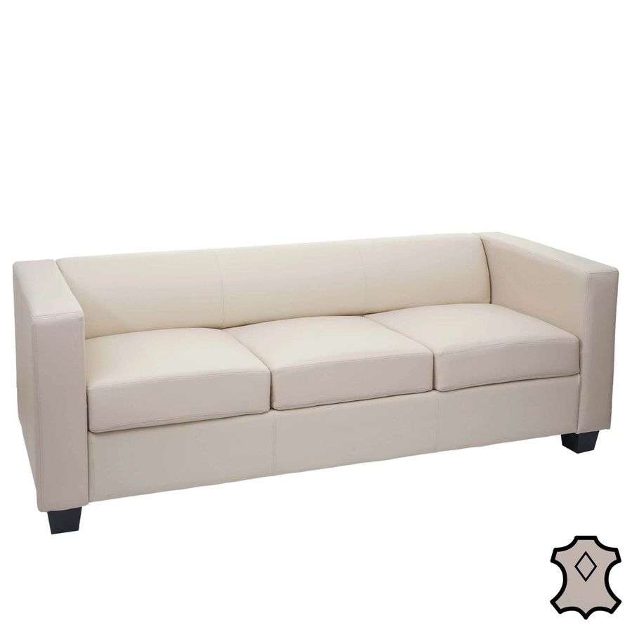 MCW 3er Sofa Lille aus Leder in Beige mit Massivholzrahmen im modernen Lounge-Stil, Breite: 191 cm, Höhe: 75 cm, Tiefe: 75 cm - Bild 3