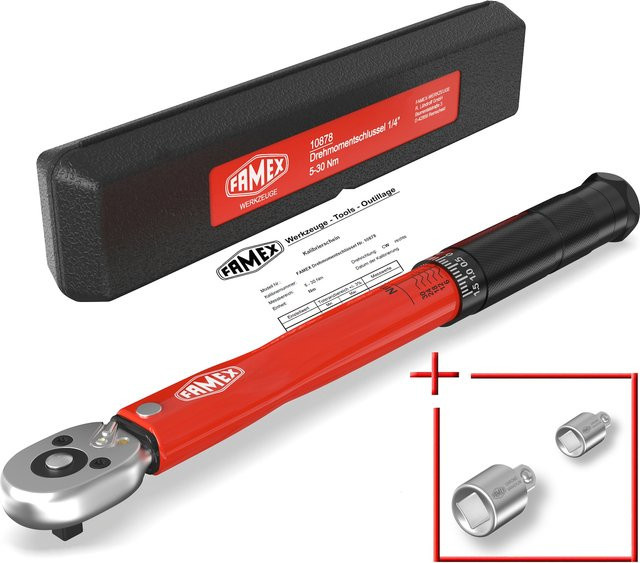 FAMEX Drehmomentschlüssel 1/4 Zoll, 5-30 Nm, rot - Bild 1