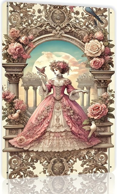 HELLOYOUNG Vintage Metall-Wandschild mit floralem Design und architektonischen Motiven, Mehrfarbig, B/H: 20 x 20 cm - Bild 1