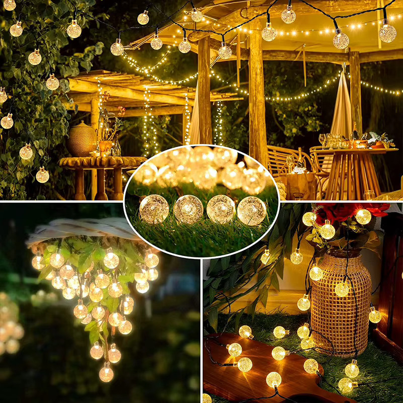 IEEYEEY Solar-Lichterkette mit 100 warmweißen LEDs und transparenten Kristallkugeln aus Glas für den Außenbereich - Bild 3