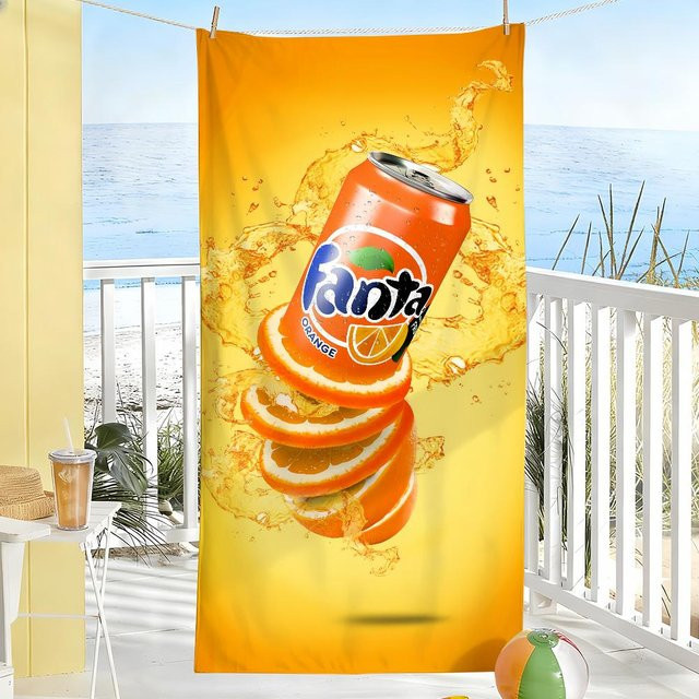 Schnelltrocknendes Sport-Handtuch aus Mikrofaser mit Fanta-Getränkedesign, Mehrfarbig, Breite: 30 cm, Höhe: 60 cm - Bild 1