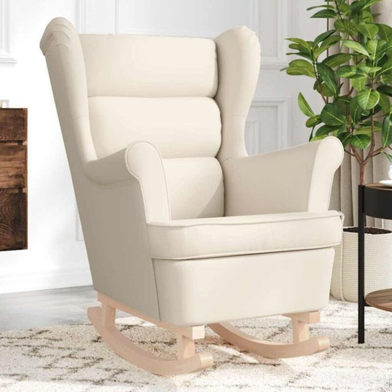 Schaukelstuhl von vidaxl aus Leinen in Weiß und Beige, klassisches Design, B/T/H: 74 x 90 x 102 cm - Bild 1