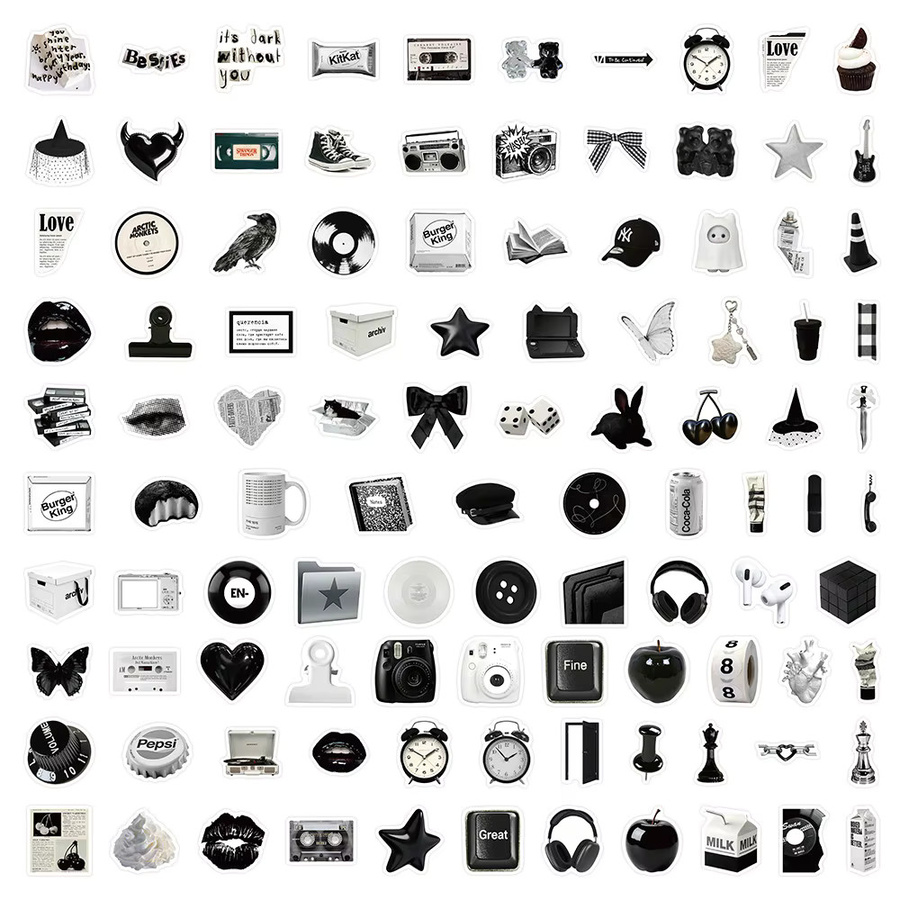 103 Stück ästhetische Aufkleber in Schwarz und Weiß für Raumdekoration und Scrapbooking von RecordingYourLife Store - Bild 3