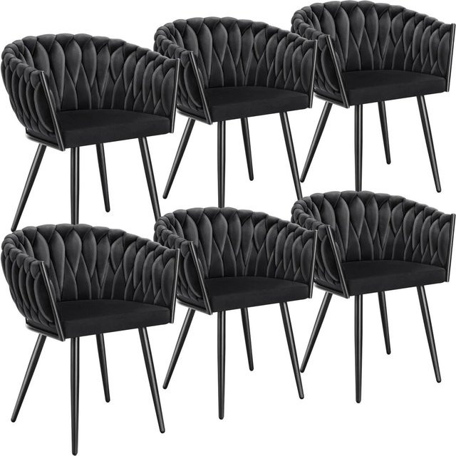 tectake Set Esszimmerstühle Astano 6er Set gepolstert mit Samtbezug und Knotendesign in Schwarz B/T/H: 60,5 x 55 x 75 cm - Bild 2