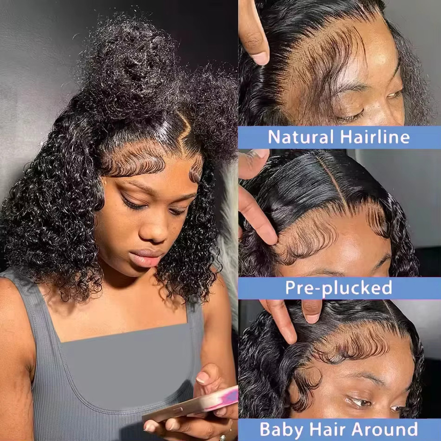 Luxexuan Bob-Perücke, Kinky Curly, 100% Echthaar, Damen - Bild 2