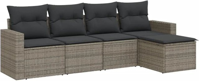 vidaXL 5-tlg. Garten-Sofagarnitur in L-Form aus Poly Rattan mit Kissen in Grau - Bild 1