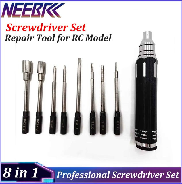NeebRC 8-in-1 Professionelles Schraubendreher-Set Reparaturwerkzeug, Metall, Schwarz - Bild 1