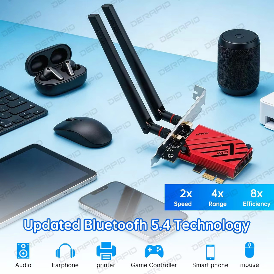 DERAPID WiFi 7 PCIe Netzwerkkarte mit Bluetooth 5.4, Tri-Band Wireless-Adapter 5400Mbps für 2,4G, 5G und 6GHz, kompatibel mit Windows 10 und Windows 11 - Bild 3