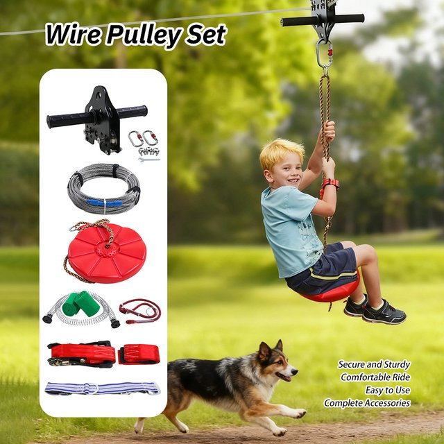 Family Garden Zip Line Kit, Outdoor Zip Line, mit Stahldrahtseil - Bild 1