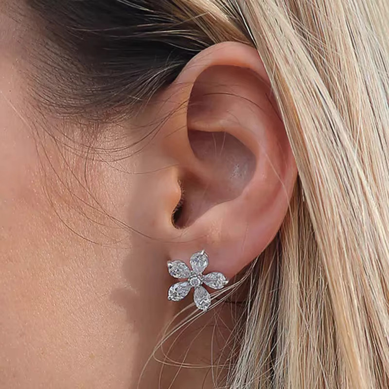 Huitan Ohrstecker, Kristall-Blumen, silberfarben, Damen - Bild 3