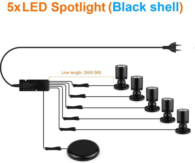 Lcamaw Lighting LED-Spotlampe Set mit Touchschalter und Netzteil, 12V, dimmbar, warmweiß, Schwarz, 5 Stück - Bild 1