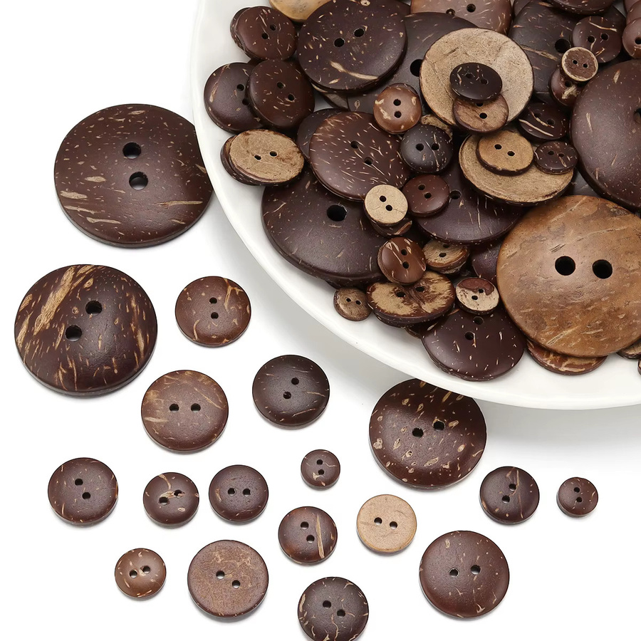 Natürliche Kokosnuss-Holzknöpfe mit 2 Löchern in Braun für DIY-Kleidungsdekoration und Bastelarbeiten (100 Stück) - Bild 2