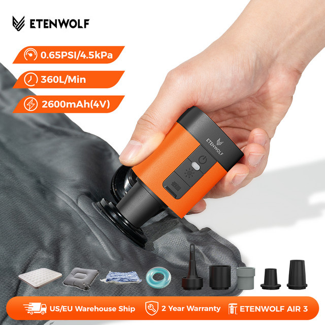 ETENWOLF AIR 3 Elektrische Luftpumpe in Orange mit 2600 mAh Akku für Luftmatratzen, Schlafpolster und Poolschwimmer - Bild 1