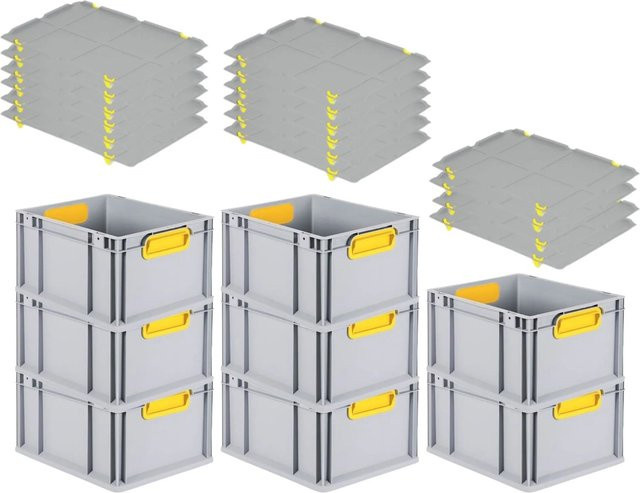 PROREGAL Spar Set 8x Eurobox Nextgen Color mit Auflagedeckel und Schiebeschnappverschlüssen, Gelb, H x B x T: 22 x 30 x 40 cm - Bild 1
