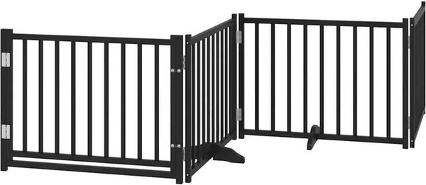 vidaXL Hundetor aus massivem Tannenholz, 4-teilig faltbar mit Tür, Schwarz, Breite: 320 cm