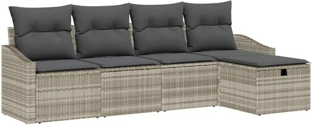 vidaXL Garten-Sofa-Set aus Polyrattan in Hellgrau mit 5-teiliger Polsterung und Ottoman in L-Form - Bild 1