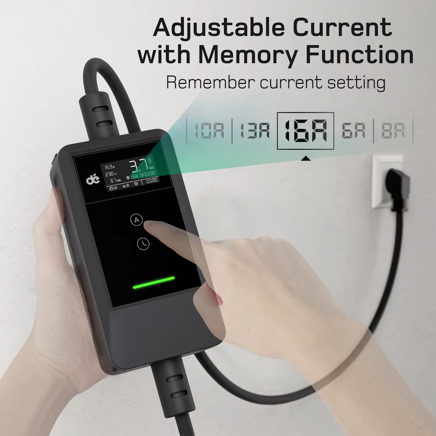 dé 3,7kW Auto Ladegerät Typ 2 mit App, 1-phasig, 6A–16A Stromregulierung, Schuko Plug & Play für EV und PHEV, Schwarz, Ladekabel Länge: 15 m - Bild 3