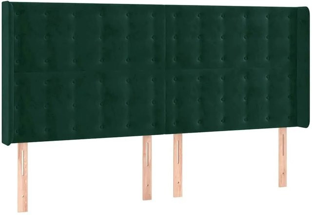 vidaXL Kopfteil mit Ohren in Dunkelgrün aus Samt, B/T/H: 163 x 16 x 118/128 cm - Bild 1