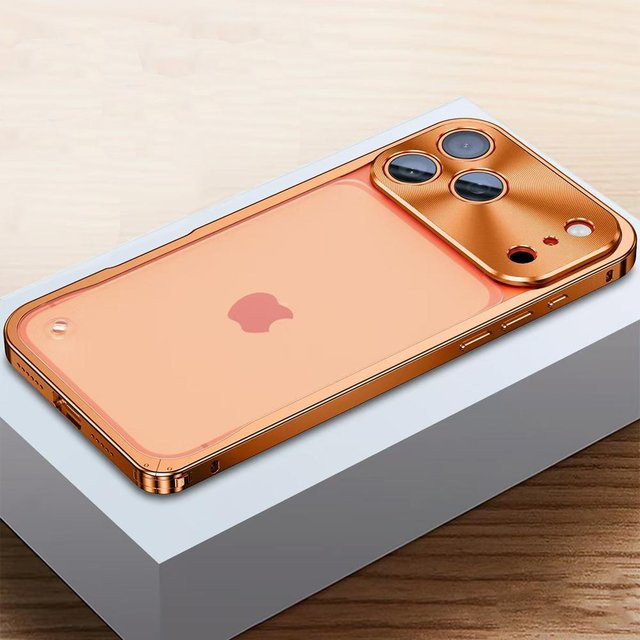 Reggo Metallrahmen-Objektivschutzhülle für iPhone 17 16 15 14 13 12 Pro Max mit Aluminium-Rahmen und matter Rückseite in Orange - Bild 1
