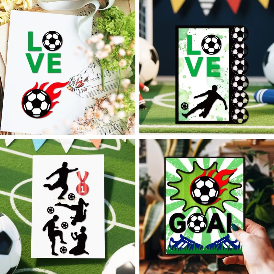 Metall-Stanzform Fußballspieler mit Medaille und Sport-Motiven für Scrapbooking und Prägung - Bild 3