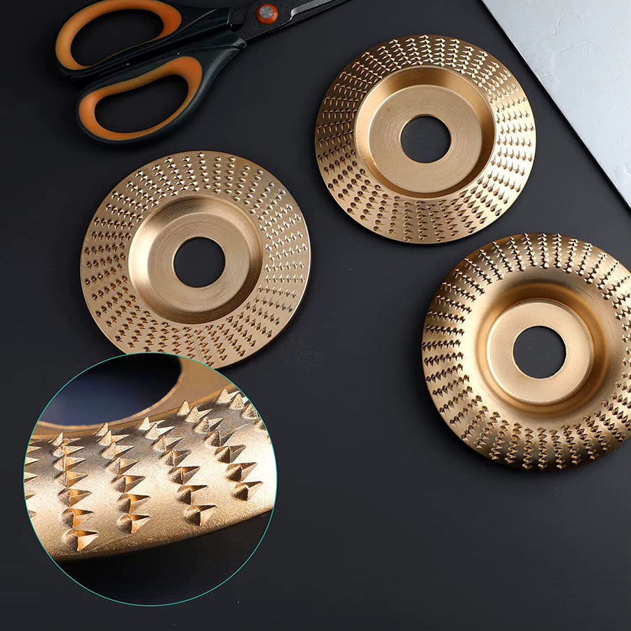 SI FANG Schleifscheiben-Set für Holz und Metall, 3-teiliges Set mit gebogener Abschrägung, Durchmesser: 100 mm, Lochdurchmesser: 16 mm, Farbe: Gold - Bild 2
