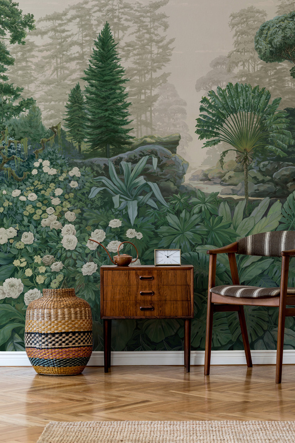 Isidore Leroy Mural Firone Vert Wandtattoo Panel C in Multicolour mit floralem Mid-Century Design aus Vlies - Bild 1