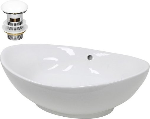 LuxeBath Waschbecken aus Keramik mit Ablaufgarnitur und Überlauf, Weiß, B: 59 cm, T: 39 cm, H: 20 cm - Bild 1