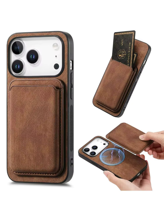 Abnehmbare magnetische Karten-Handyhülle für iPhone 16 15 14 13 12 11 Pro Max Plus SE in Braun - Bild 7