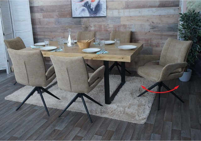 6er-Set MCW Esszimmerstühle O78 mit Auto-Return Funktion in Hellbraun aus Chenille Stoff mit Öko-Tex Zertifizierung - Bild 1