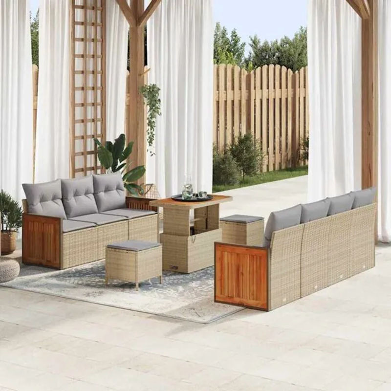 vidaXL Polyrattan Garten-Sofa-Set aus 10 Teilen in Beige und Grau, modernes modulares Loungemöbel-Set mit Polsterung, B/T/H: 90 x 55 x 71 cm - Bild 1